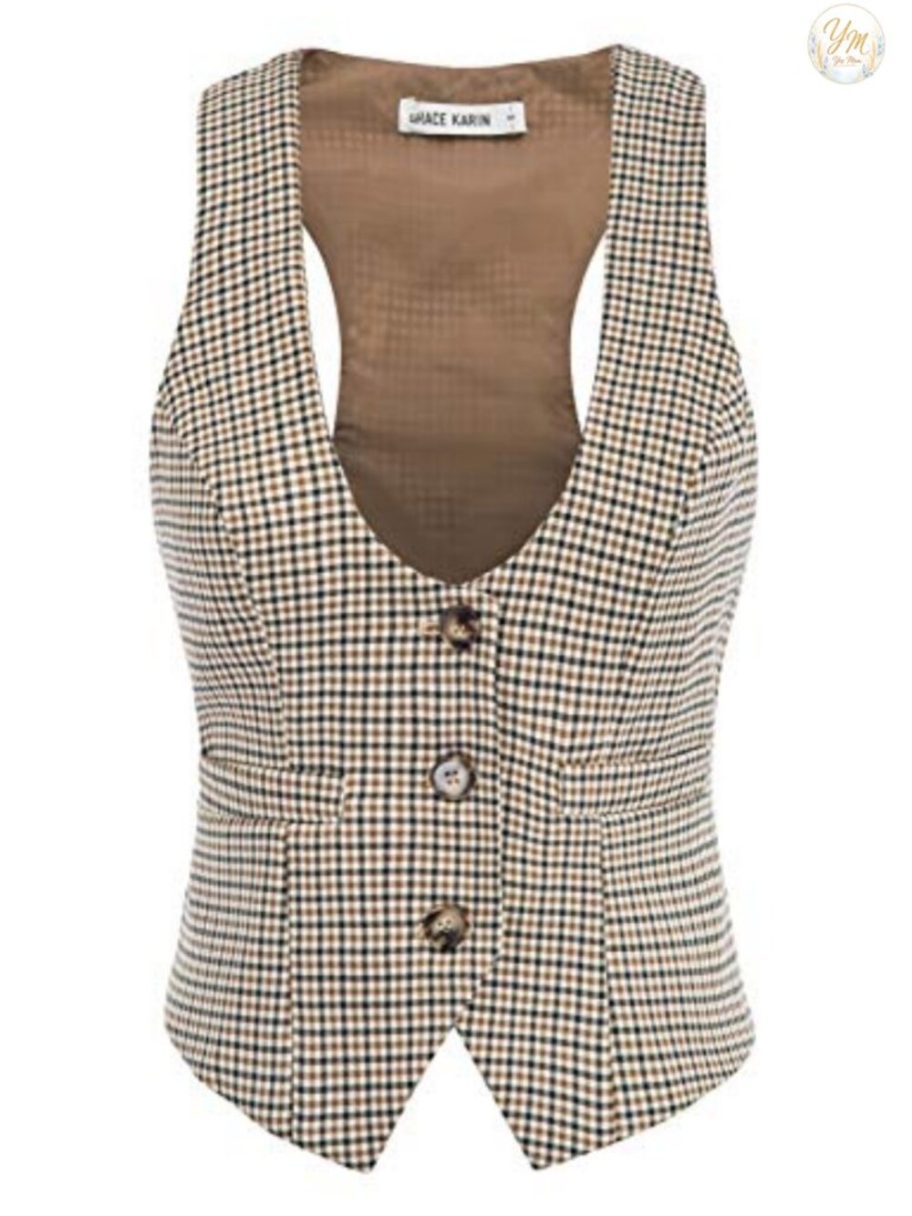 Womens Plaid Waistcoat Vest Sleeveless Racerback Button Dressy Work Office